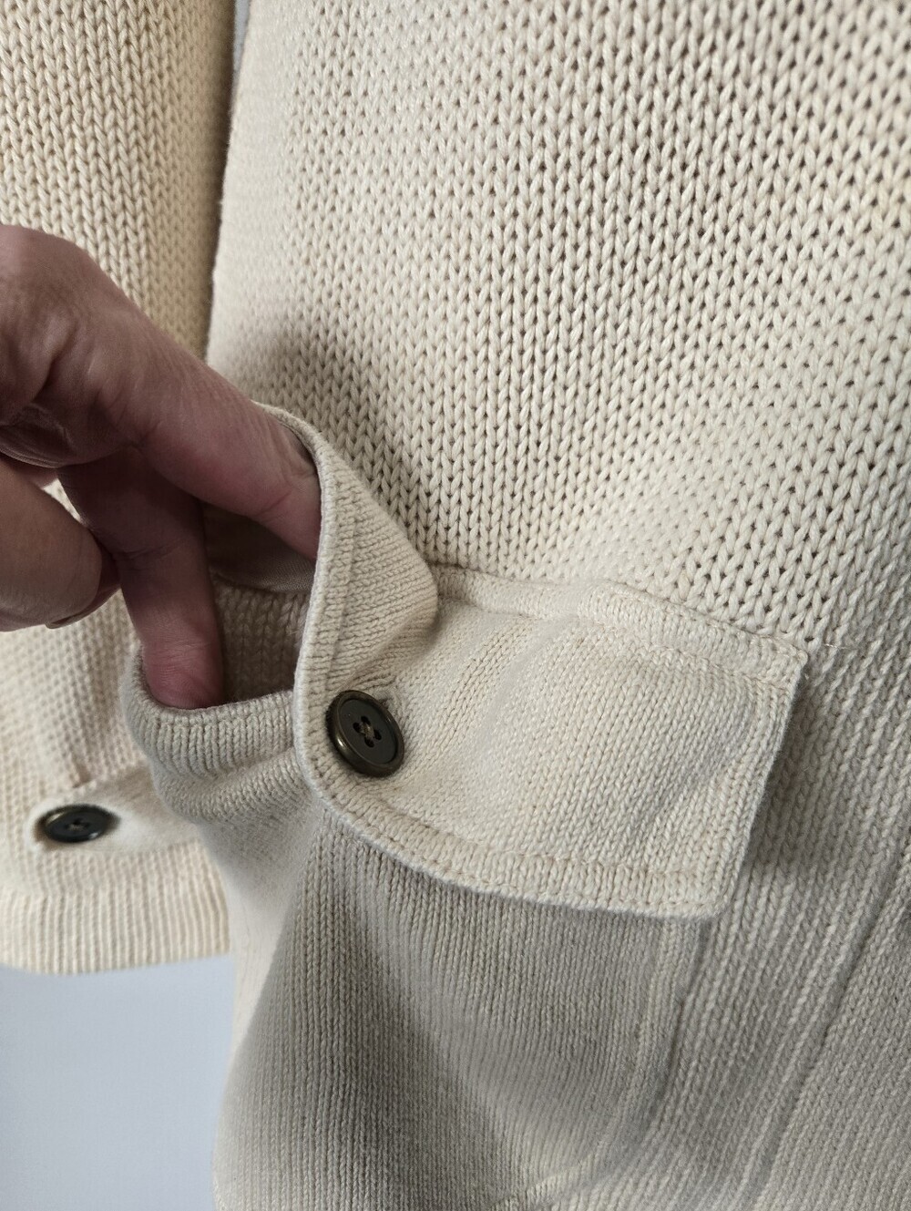 Eddie Bauer Linen And Cotton Cream Knit Trench Coatigan. Size Small - Picture 3 of 13